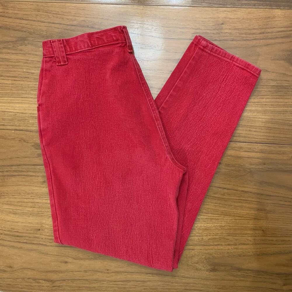 Vintage Bonjour Jeans Size 14 Red 1990s High Rise Tapered Leg Bareback Stretch